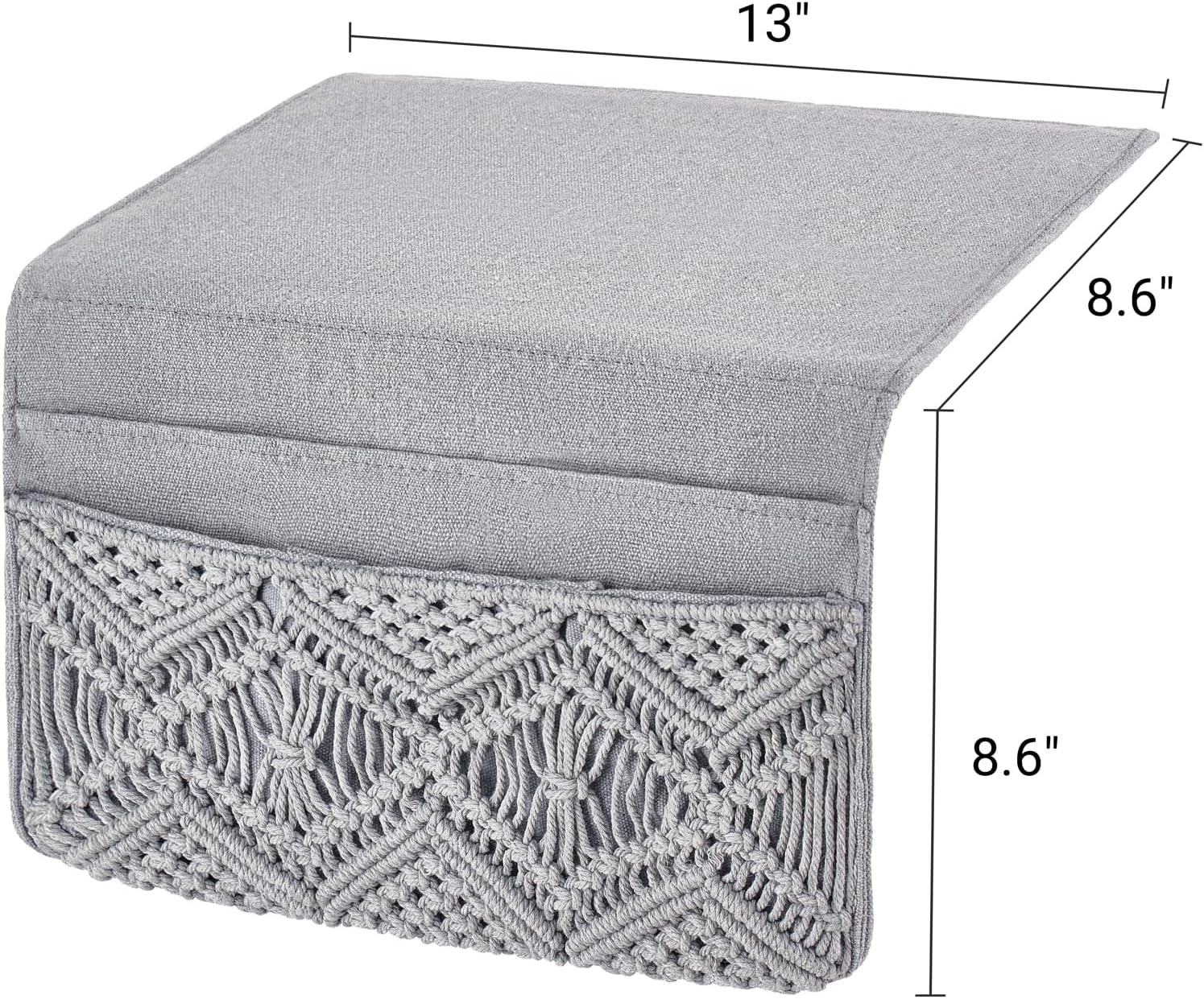 Mkono Macrame Bedside Caddy Storage Organizer Boho Remote Control Tablet Magazine Holder with 4 Pockets Non-slip Countertop Bedside Caddy for Home Bedroom Living Room College Dorm Bed, Grey