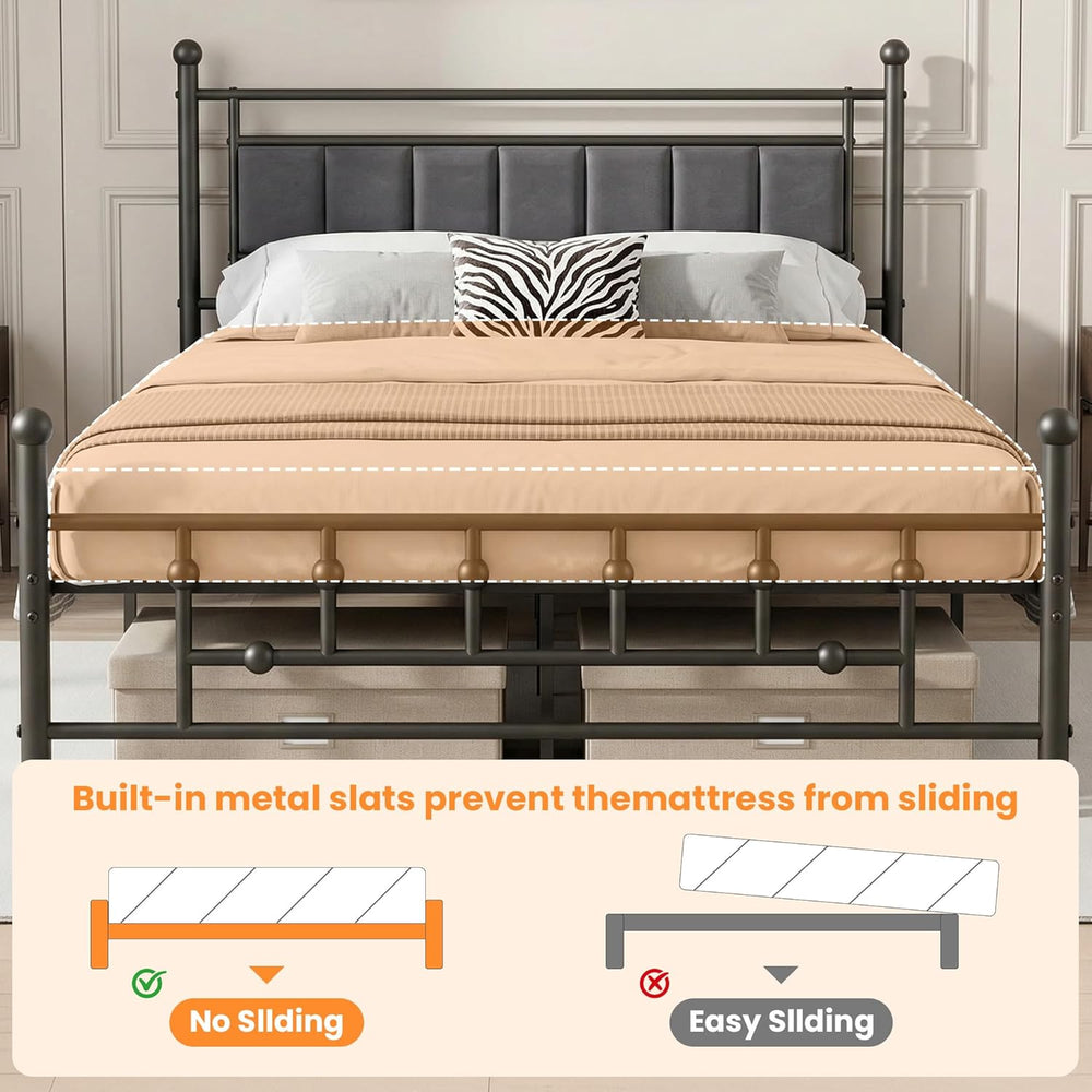 Velvet Upholstered Queen Bed Frame with Headboard