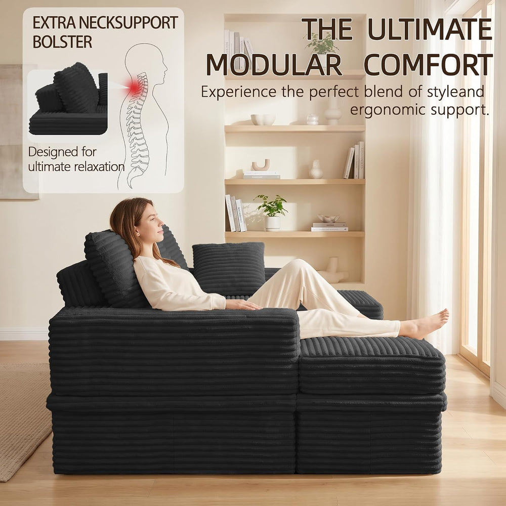 107" L-Shaped Modular Sectional Sofa with Movable Ottoman, Oversized Bon...