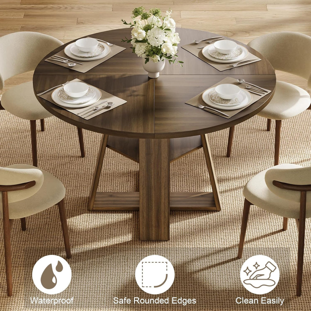 47.2" Round Dining Table for 4-6, Circle Kitchen Table with Open Storage...