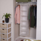 Household Essentials 6‑Shelf Hanging Closet Organizer in Soft Blended Canvas with Durable Plastic Shelving and Dual Wire Hooks, Cream