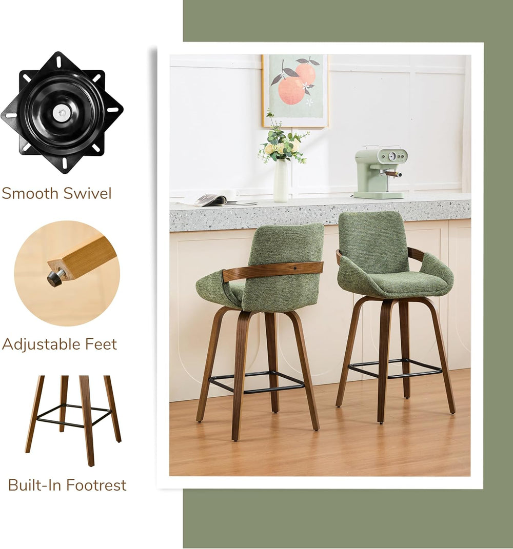 26" Swivel Counter Height Bar Stools Set of 3, Moss Green | Walnut Bentw...