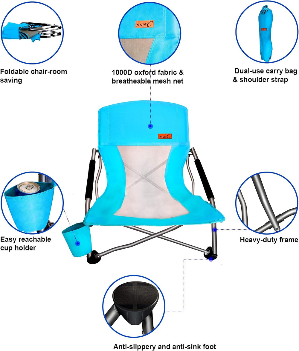 Nice C Low Beach Camping Folding Chair, River Sand Lake Chair (2 Pack Blue) |...