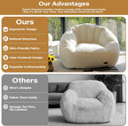 Giant Bean Bag Chair for Adults, Teens and Kids, Cozy Fluffy Corduroy Beanbag Chair with Filler, Large Floor Lounge Sofa for Living Room, Bedroom, Dorm, Gaming and Reading(L-Ivory)