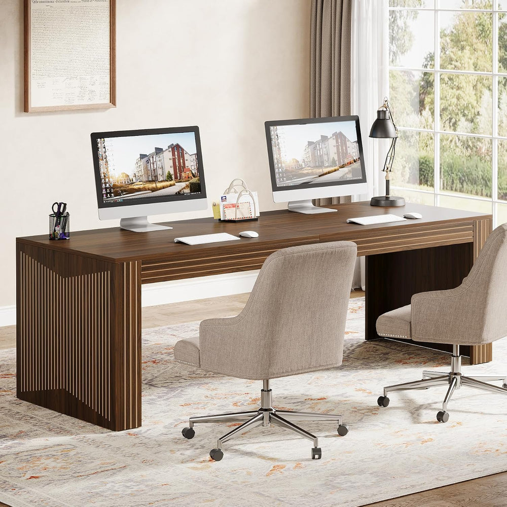 Tribesigns 79" Long Desk, Two Person Desk for Home Office, Dark Brown