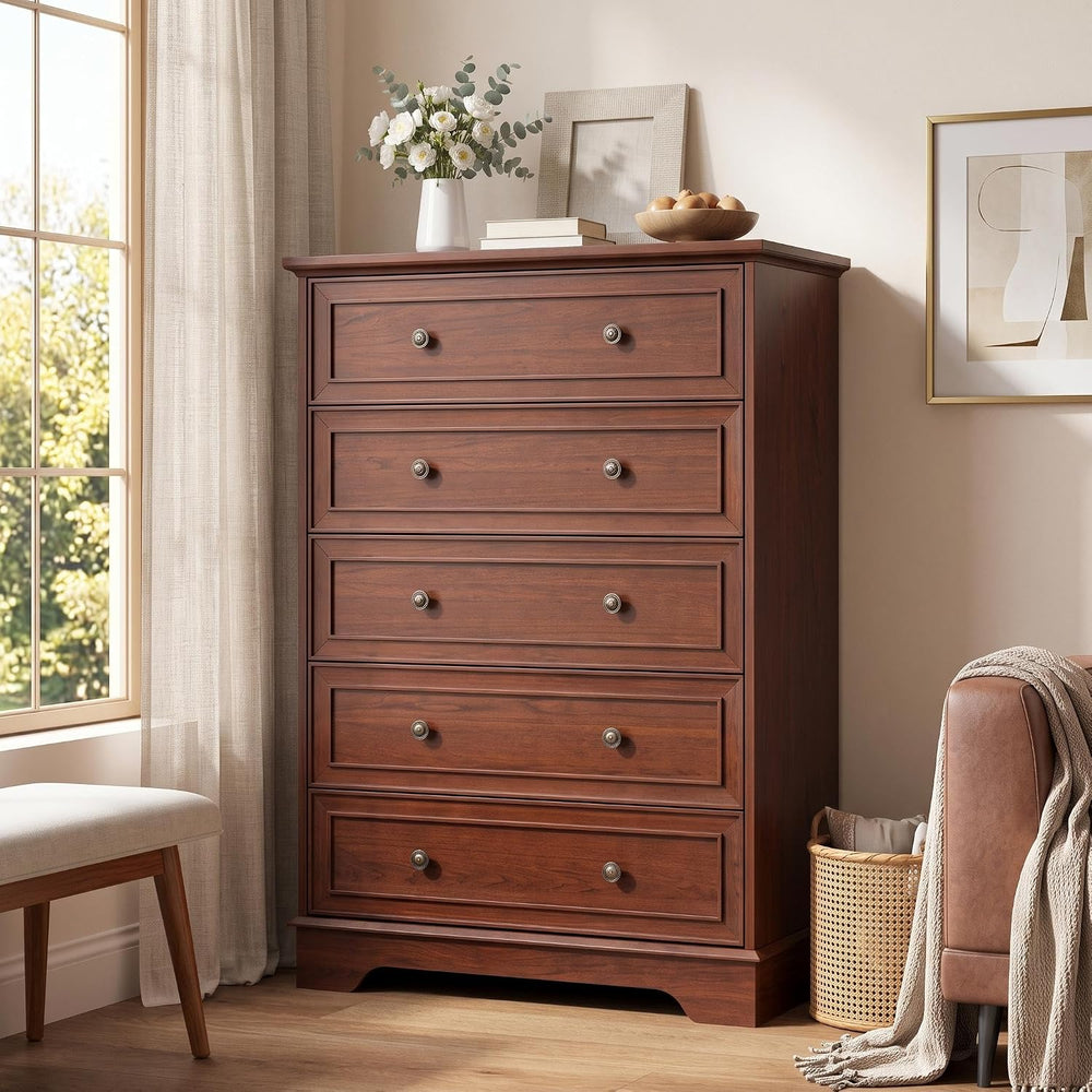 Garvee 5 Drawer Dresser for Bedroom - Vertical Chest of Drawers, Farmhouse Ta...