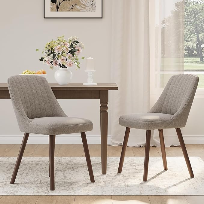 Upholstered Dining Chairs Set of 2, Modern Fabric Kitchen Chairs with Back, Wood Legs for Kitchen Dining Room Restaurant, Taupe