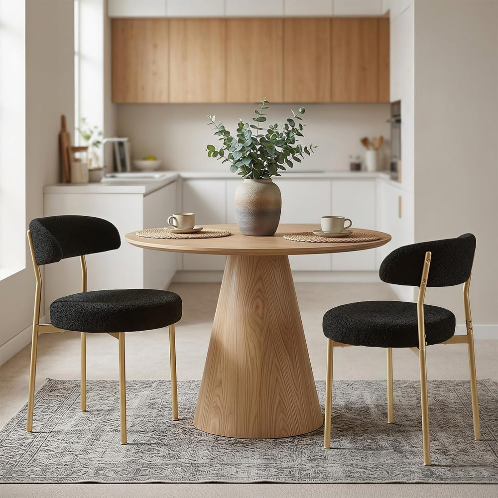 Black Boucle Dining Chair Set of 4, Modern Oval Upholstered Dining Chairs wit...
