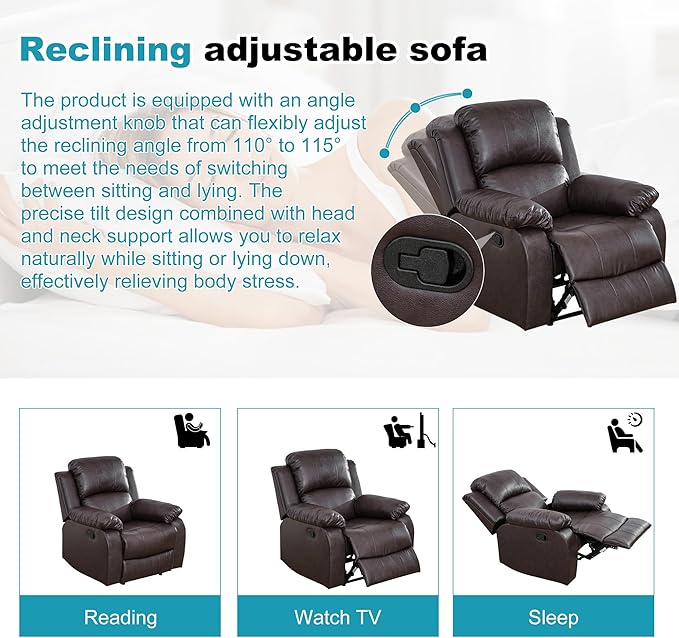 Recliner Sofa Set Couches for Living Room Chair Semi PU Fabric Living Room Furniture Sets, Adjusted Reclining Couch Furniture Sofa Set for Theater Seating, Dark Brown