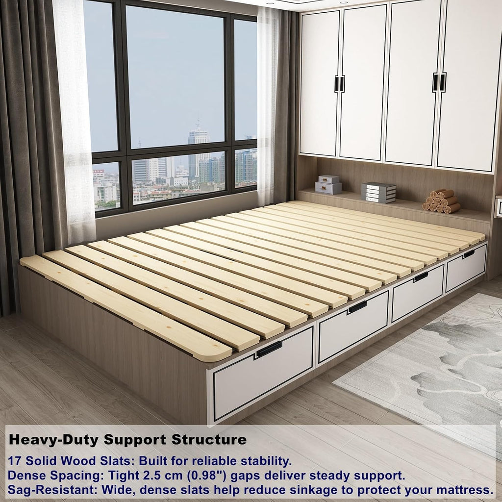 Foldable Floor Bed Frame, Breathable Wooden Roll-Up Slats Base for Japanese Futon Mattress, Low Profile Sleep Bedding (Queen)