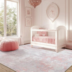 Washable Area Rugs 7'x9' Non-Slip Modern Abstract Soft for Living Room Entryway Bedroom Nursery, Print Pattern, Grey Pink