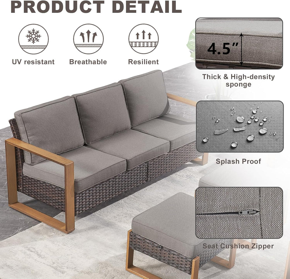Rilyson Outdoor Couch Wicker Patio Sofa, Rattan Patio Furniture Sofa with Stu...