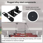 TRUSOON Ladder Storage, Larger Pulley Ladder Hoist, Self Locking Function Ladder Hanger, Garage Ceiling Mount Lift System for Kayak, Cargo Box, Canoe, Bike,Fit 10-14 Foot Ceilings, Hold 150 lbs