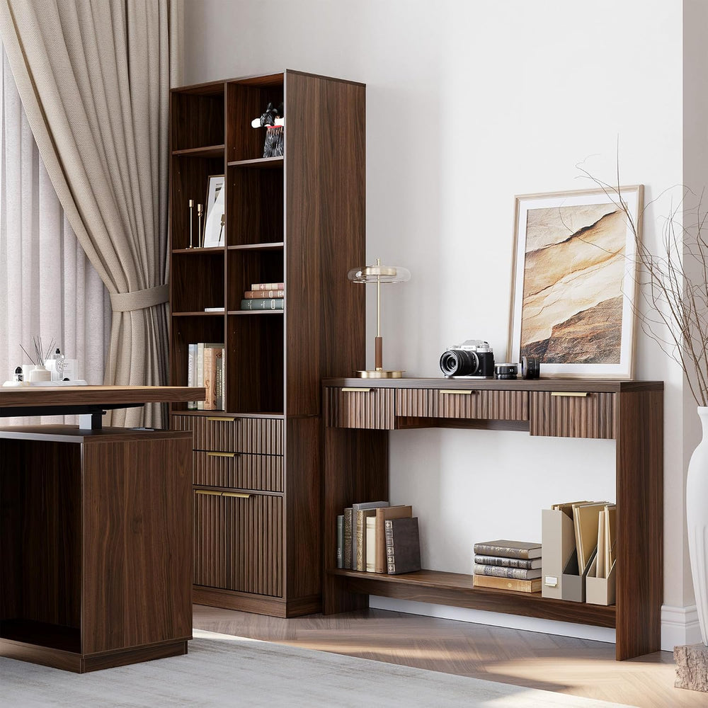 Entryway Console Sofa Table with 3 Drawers, Black Walnut | Fluted Entryway Ta...
