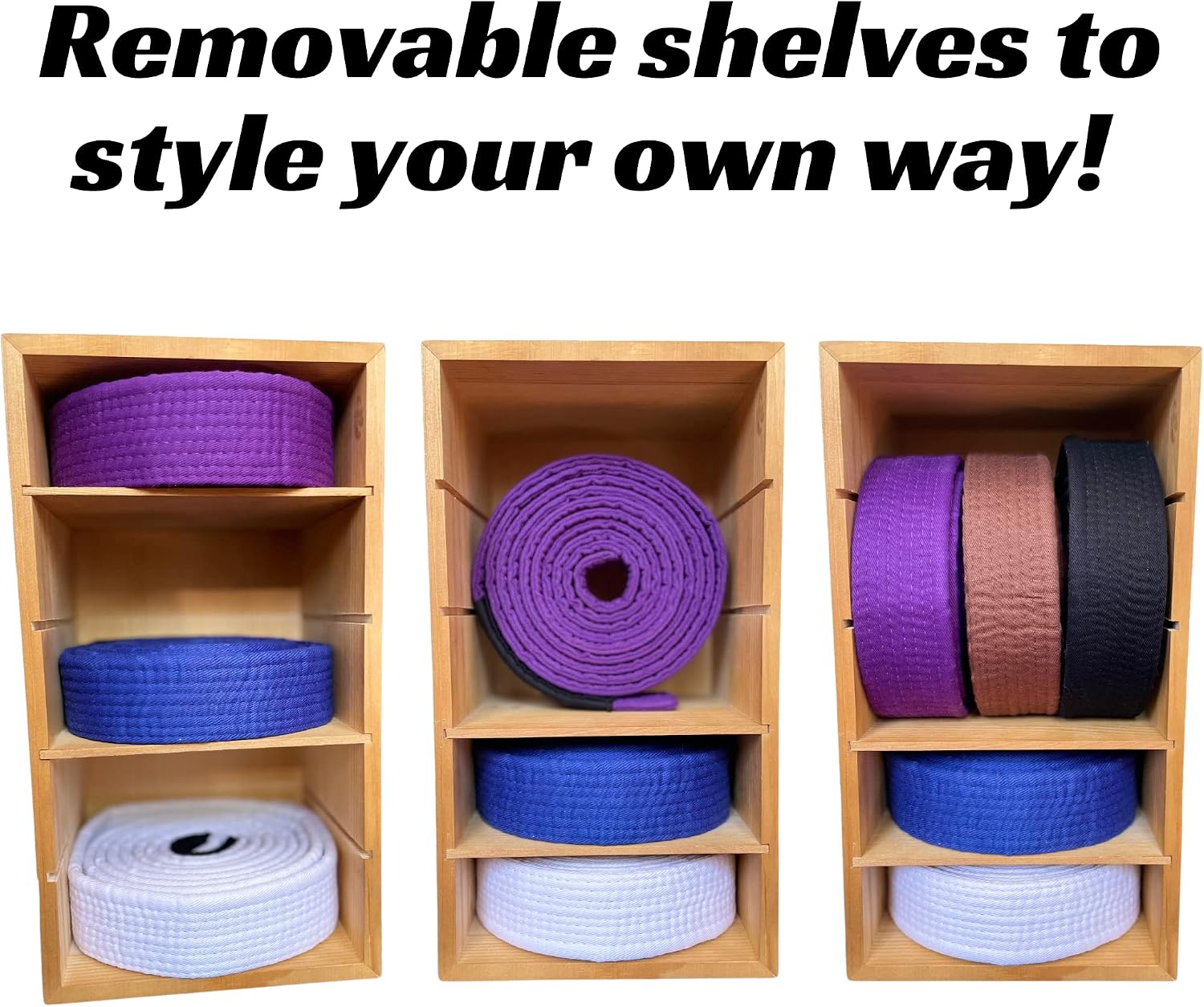 Alley Cats Brazilian Jiu Jitsu Belt Display | Pine Belt Box | 5 BJJ Belt Display Case | White to Black Belt Rack | Martial Arts Jiu Jitsu Belt Holder | Gifts for Jiu Jitsu Practitioners | OSS