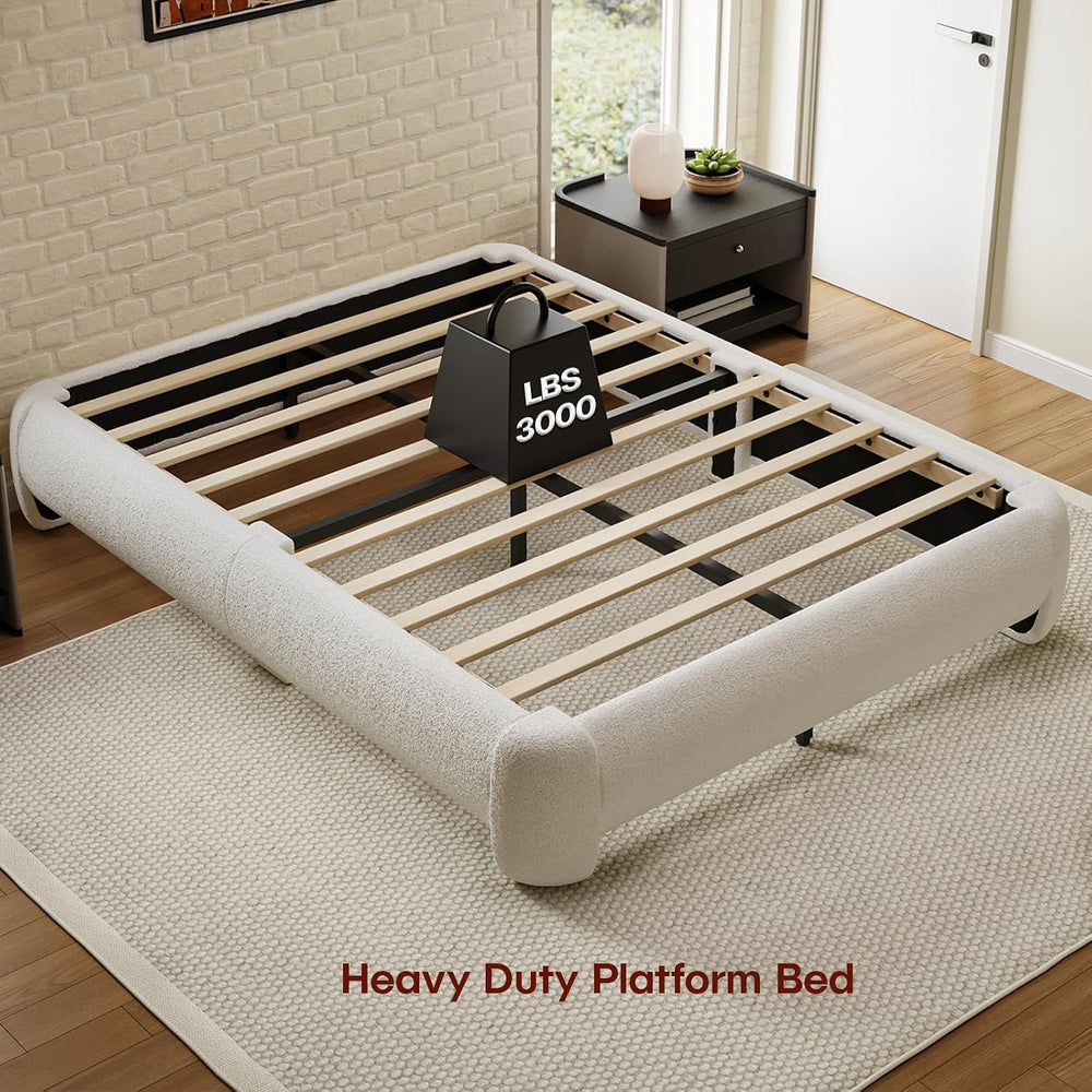 Cloud Full Size Platform Bed Frame, Soft Boucle Bed Frame with Round Corner, ...