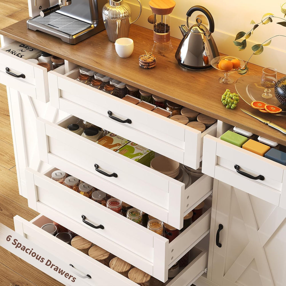 71" Farmhouse Pantry Cabinet with LED Lighting and Charging Station, Tal...