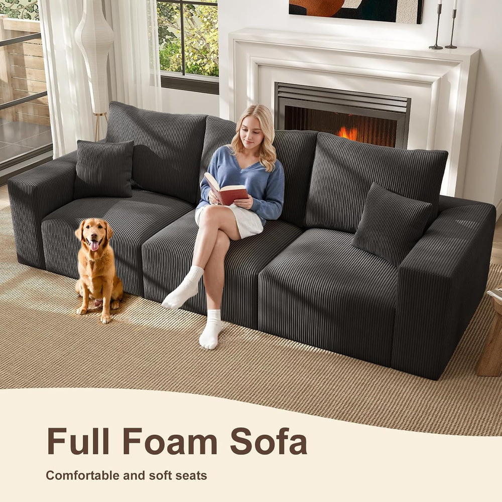 2 Square Cloud Footstool for Living Room, No Assembly Modular Corduroy Conver...