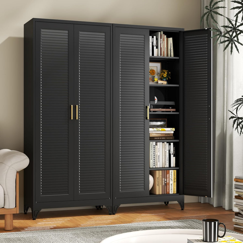 75" Metal Pantry Cabinet,Kitchen Storage Cabinet with Shelves | Louvered...