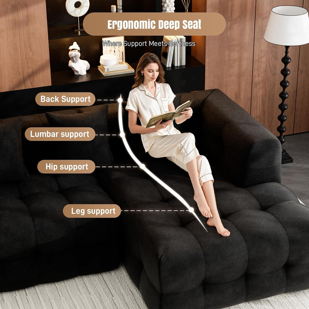 120" Sectional L-Shaped Couch for Living Room, Right Facing, Black | Clo...