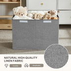 Large Toy Box with Flip-Top Lid, Collapsible Storage Organizer Bins with Dividers and Handles, Kids Bin Chest Baskets for Toys, Playroom Organizers, Nursery 25"x13" x16" (Gray)