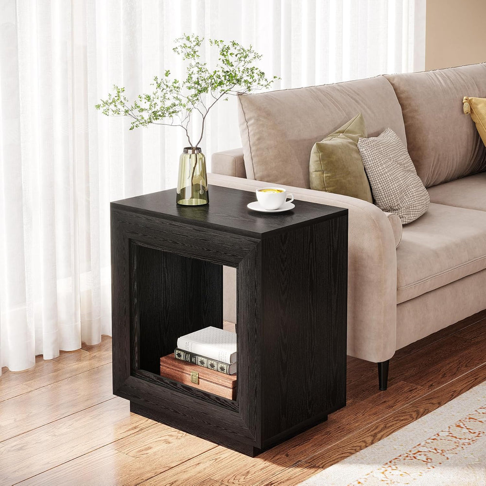 Tribesigns Rustic Wood End Table, 2 Tiered Square Side Table with Storage She...