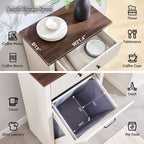 Modern Tilt-Out Trash Can Cabinet, 10 Gallon Fluted Laundry Hamper Cabinet with Drawers, Wooden Hidden Garbage Can Cabinets with Storage Basket, Free Standing for Kitchen and Living Room, White