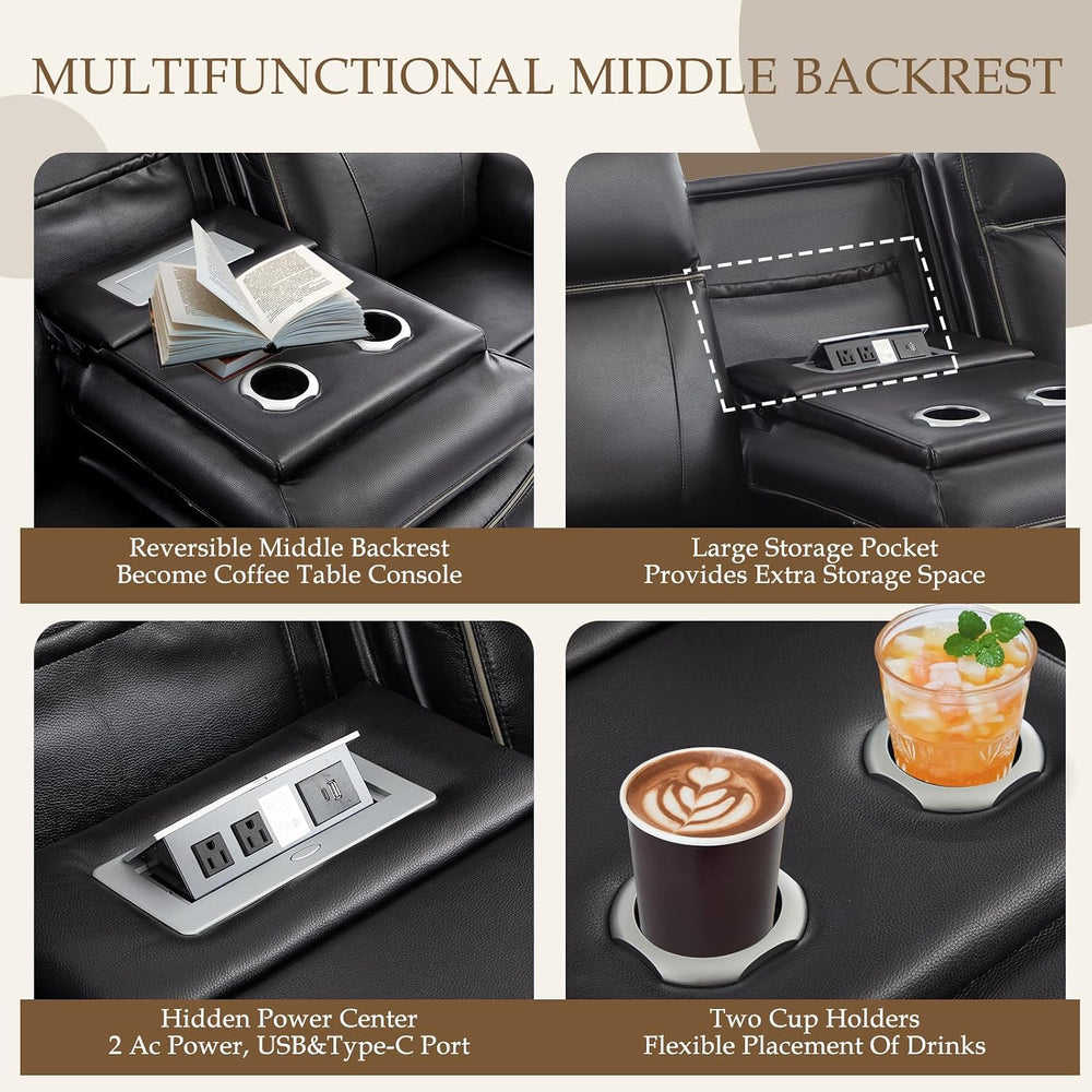 Power Reclining Sofa Set, Power Recliner Sofa and Loveseat Set with LED Light...