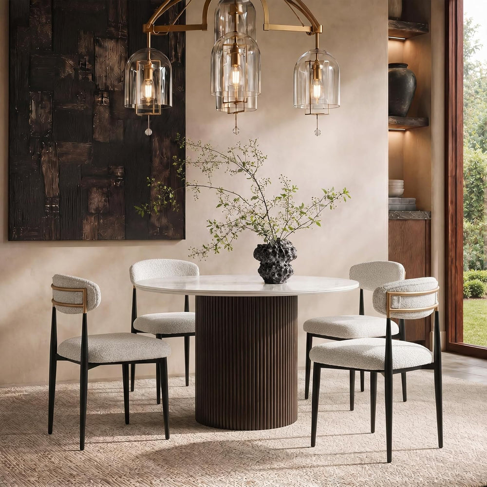 42 Inch Round Dining Table for 4, Modern White Marble Table with Fluted Solid...
