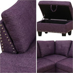 L-Shaped Sectional Sofa with Movable Chaise & Storage Ottoman, Lounge 3-Piece Modular Convertible Couches for Living Room, Apartment & Office, Deep Purple