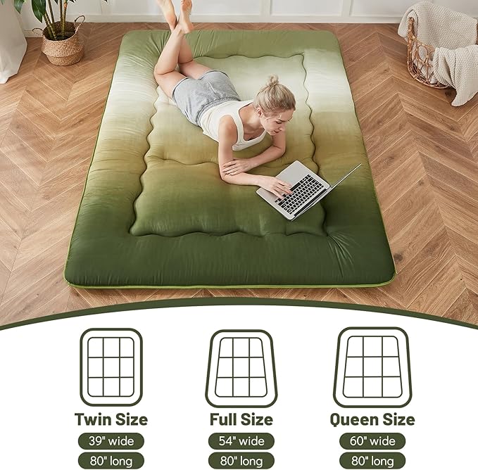 Japanese Floor Mattress, Futon Mattress with Portable Storage Bag and Washabl...