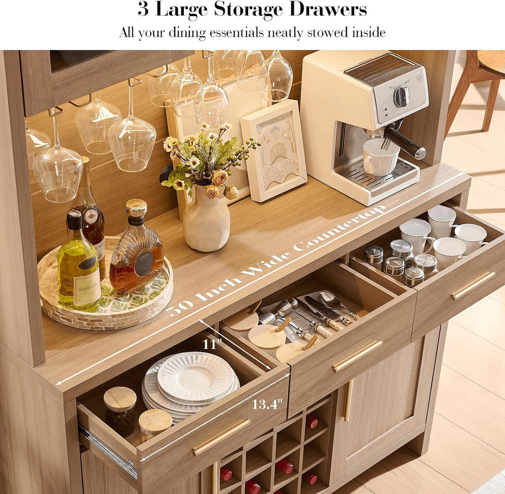 77" Tall Pantry Cabinet & Coffee Bar Cabinet with Storage,Natural Oa...