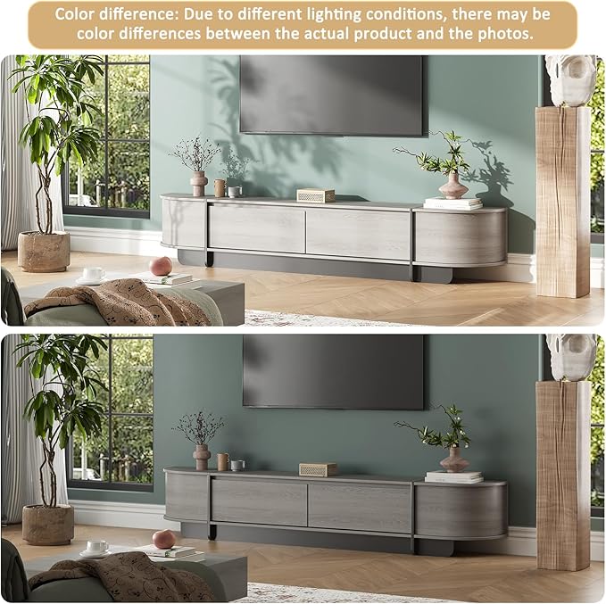 78.7'' Modern TV Stand for 55-85 Inch, Long Wooden TV Console with Drawers, Modern Entertainment Center with Large Storage, Curved Round Edge Media Cabinet for Living Room, Bedroom, (Grey)