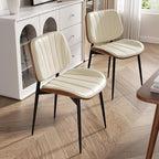 Dining Chairs Set of 2, Mid Century Modern Dining Room Chairs, Upholstered Faux Leather Kitchen Chairs with Walnut Bentwood Back and Metal Legs for Kitchen Dining Room Living Room, PU Beige