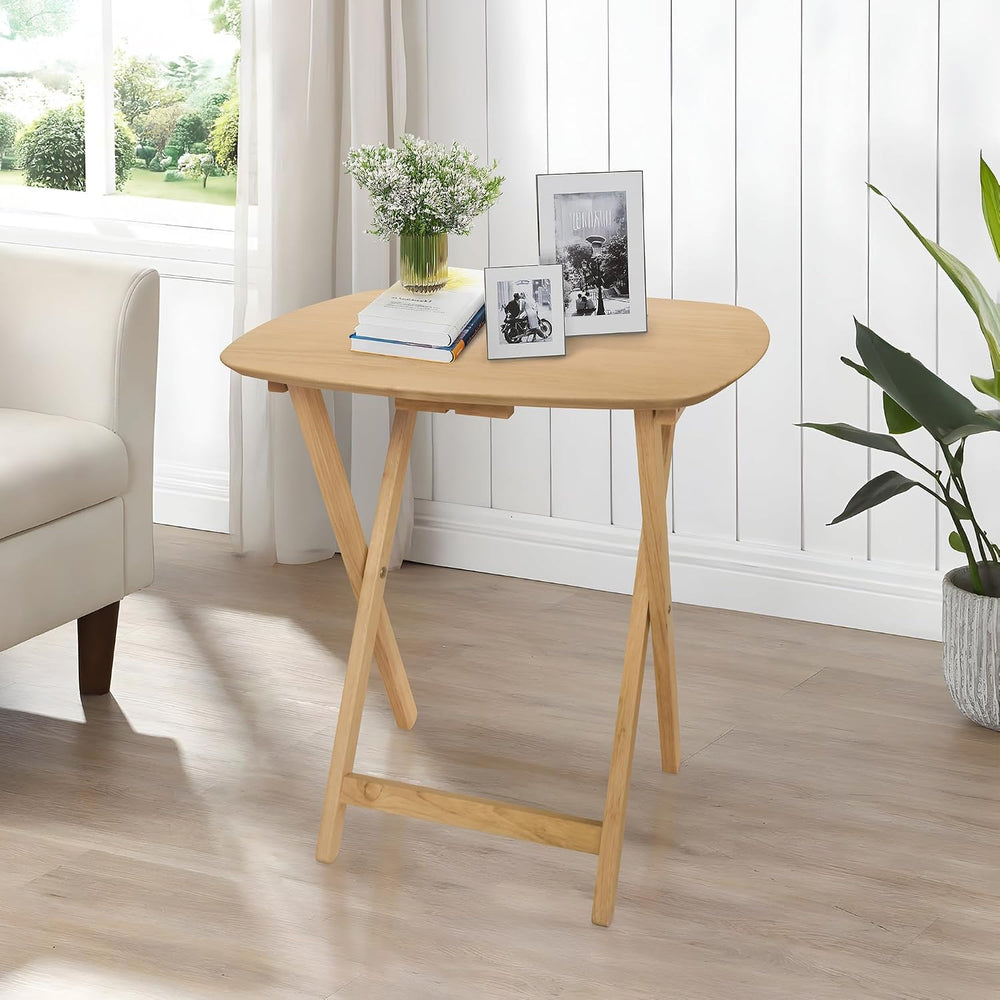 Oversized Hardwood Folding TV Tray Table, 25.5 Inches | Natural, For Dinner, ...