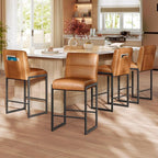 VASAGLE EKHO Collection - Bar Stools Set of 4, Counter Height Stools with Backs, 26.4-Inch Barstools Chairs, Synthetic Leather with Stitching, Mid-Century Modern, Dining Kitchen Island, Caramel Brown