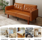 PU Leather Brown Futon Sofa Bed with Split Back,Mid Century Modern Convertible Sleeper Couch Beds,68.11" Tufted Loveseat Futons for Living Room RV, Small Spaces