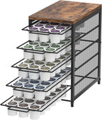 Coffee Pod Drawer for K Cups 90 Pod Pack Capacity Rack K Cups Holder Drawer Organizer for Coffee Station 5 Tier K Cups Coffee Pods Holder Suit for Home Office Cafe Counter, Black and Brown