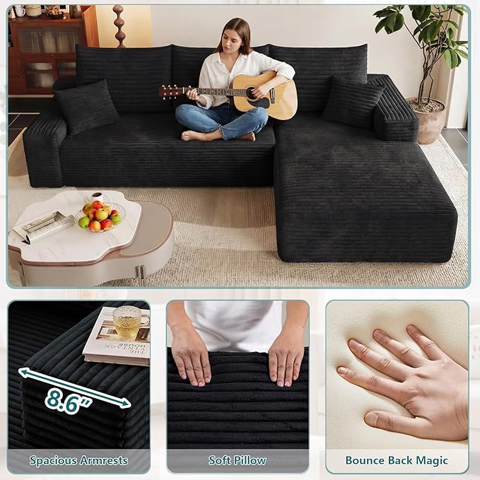 95" Modular Sectional Couch, L Shaped Cloud Sofa with Chaise Lounge, Cor...