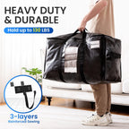 TAILI Extra Large Moving Bags, 6 Pack Black Heavy Duty Totes for Storage with Visible Window, Wrap Around Handles, Storage Bags for Space Saving, Alternative to Moving Boxes