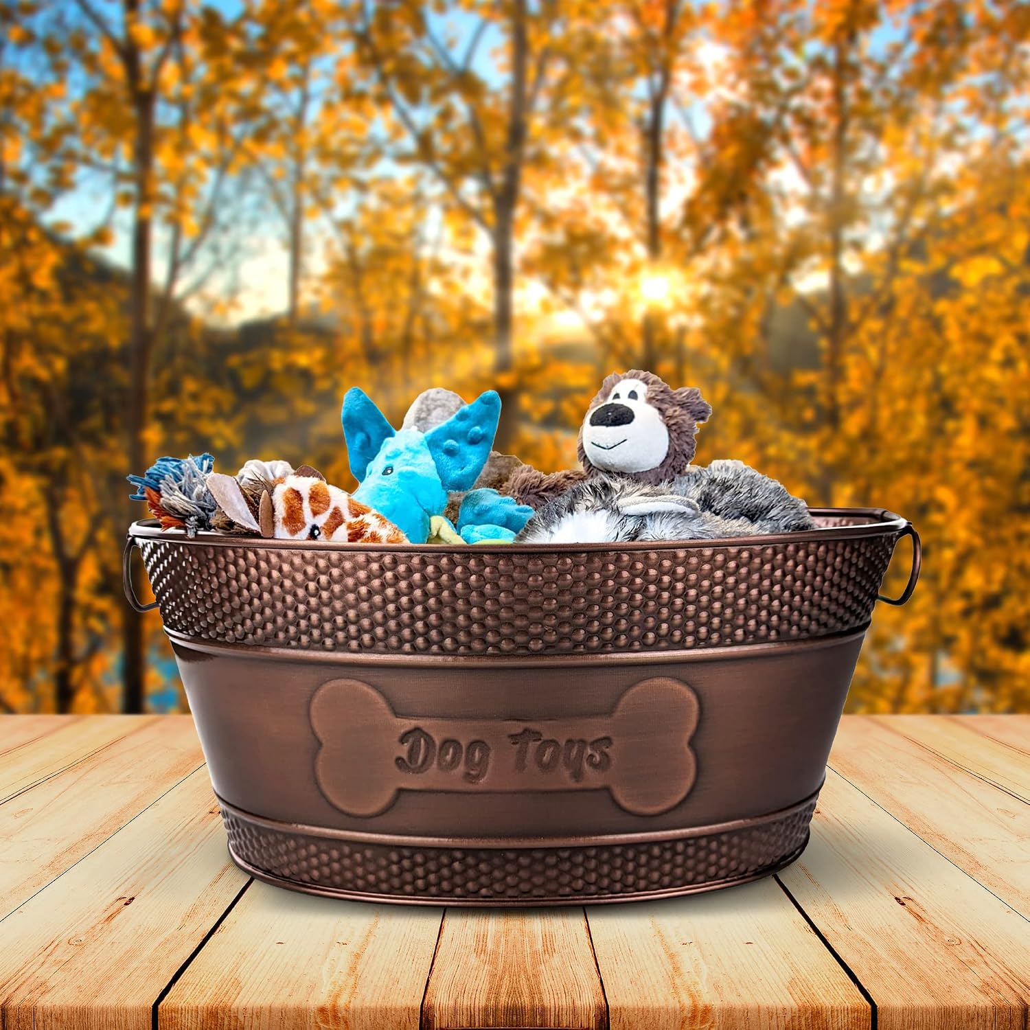 BREKX Copper Metal Pet Storage & Dog Toy Bin w/ Handles, Indestructible | Dog Toy Box • Galvanized Steel • Organizes Toys, Blankets & Leashes • Farmhouse Style