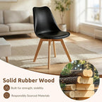 Dining Chairs Set of 8, Modern Upholstered Dining Room Chairs with PU Leather Padded Seat, Armless Kitchen Chairs with Curved Backrest and Solid Wood Legs for Dining Room, Kitchen, Apartment, Black