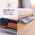 HOMZ 2-Pack Under Bed Storage, Clear Plastic Containers with Lids, 60 Quart, Blue Latch - Stackable Underbed Organizer Bins for Shoes, Bags, Clothes, and Towels