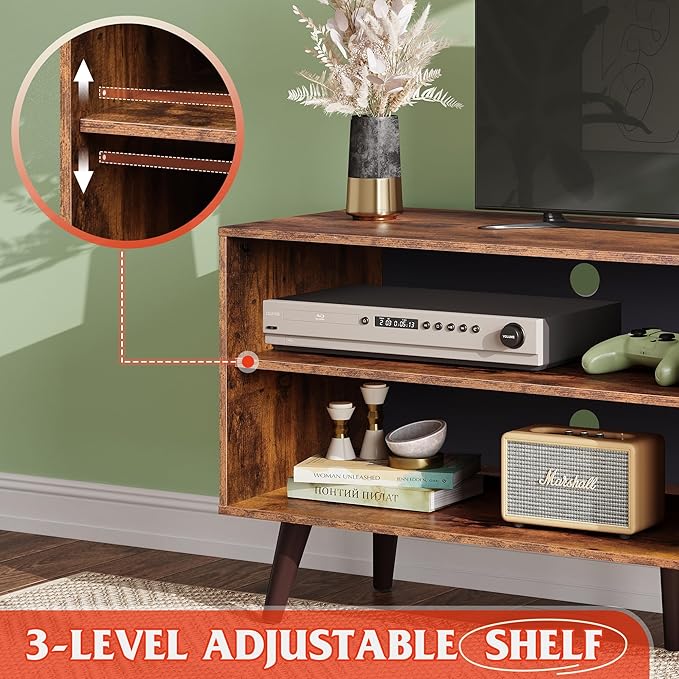 WLIVE TV Stand for 55 Inch TVs, Entertainment Center with Storage Cabinet, Mid-Century TV Stands for Living Room and Bedroom, 50" TV Console, Brown | with Storage Cabinet, Mid-Century, TV Stands, 50" TV Console