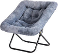Simple Deluxe Oversized Square Moon Chair for Adults, Soft Faux Fur Folding Lounge Chair with Sturdy Steel Frame, Comfortable Reading Gaming Chair for Living Room, Bedroom, Grey