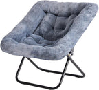 Simple Deluxe Oversized Square Moon Chair for Adults, Soft Faux Fur Folding Lounge Chair with Sturdy Steel Frame, Comfortable Reading Gaming Chair for Living Room, Bedroom, Grey