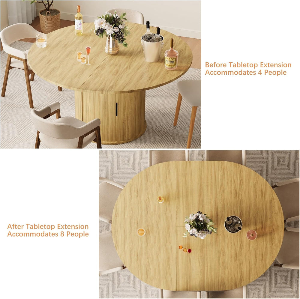 Dining Table for 4-6,59“Extendable Round Dining Room Kitchen Table with Stora...