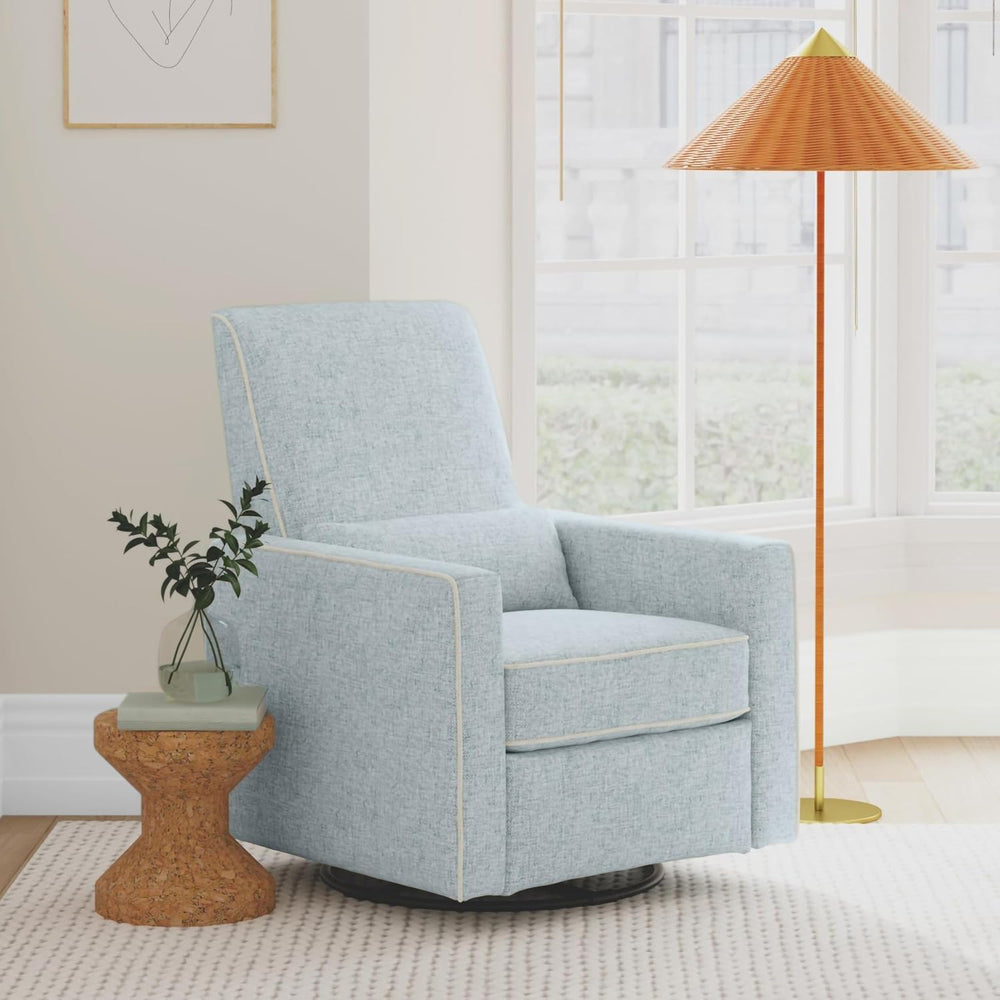 Davinci Piper Upholstered Recliner and Swivel Glider in Heathered Blue with C...