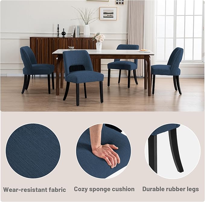 VKNOW Wooden Dining Chairs Set of 6, Modern Fabric Upholstered Dining Room Ch...