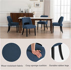 VKNOW Wooden Dining Chairs Set of 2, Modern Fabric Upholstered Dining Room Chair Kitchen Chairs, Farmhouse Dinner Chair for Kitchen Dining Room, Blue-Black Legs